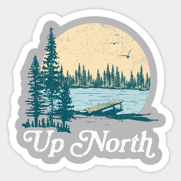 Vintage Up North Lake, Teal and White Sticker by GreatLakesLocals